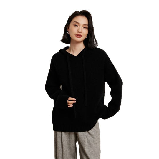 Damen lässiger Strickpullover mit Kapuze und fein strukturierter Oberfläche Heidi-Mode