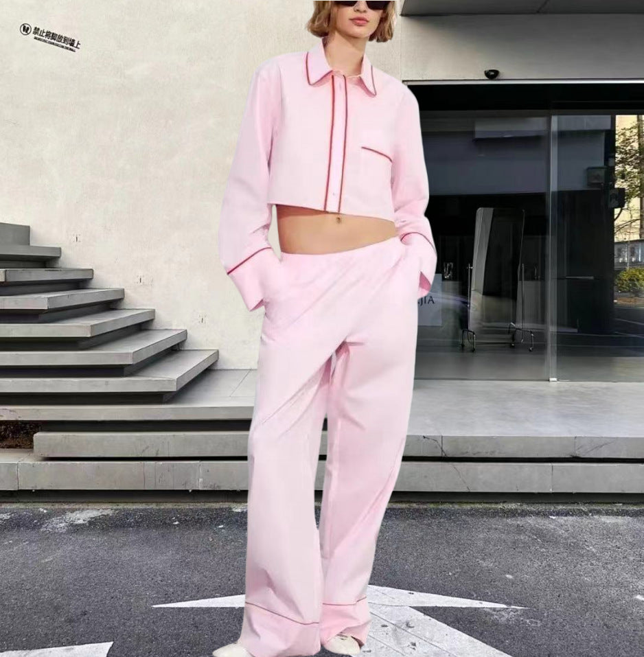 Damen modisches zweiteiliges Set mit Crop-Top und weiten Hosen Heidi-Mode