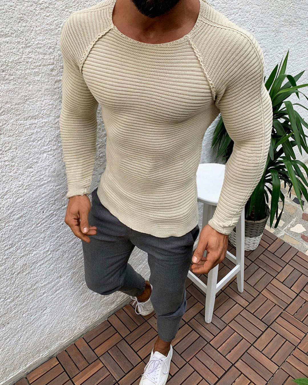 Herren Langarm Strickshirt mit eleganter Struktur Heidi-Mode