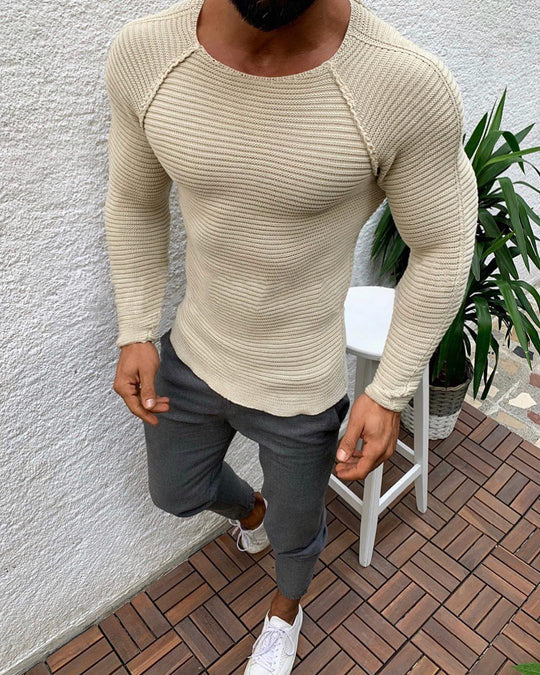 Herren Langarm Strickshirt mit eleganter Struktur Heidi-Mode
