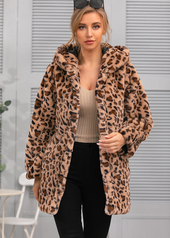 Damen kuschelige Oversized-Jacke mit elegantem Leopardenmuster Heidi-Mode