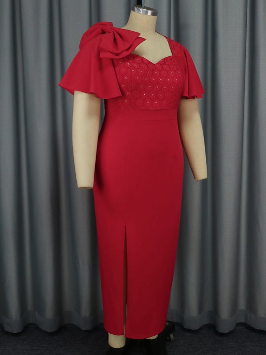 Heidi-Mode | Frauen Rüschensatz Schleifen Kleid Sexy Party Spitze Kleid
