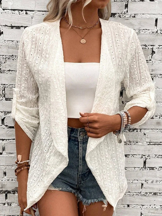 Damen Leichte Strickjacke mit asymmetrischem Schnitt und 3/4-Ärmeln Heidi-Mode