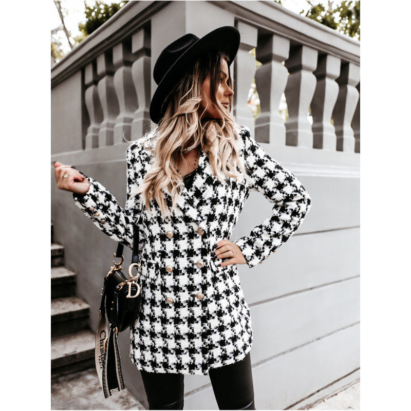 Damen Doppelreihige Karierte Blazerjacke Heidi-Mode