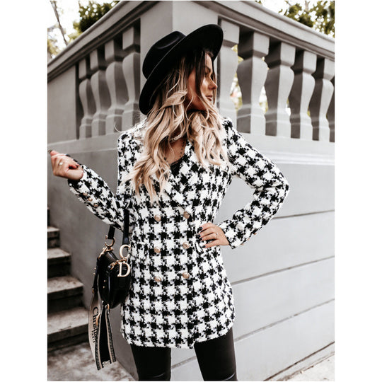Damen Doppelreihige Karierte Blazerjacke Heidi-Mode