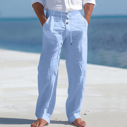 Herren lässige Leinenhose mit hohem Bund und bequemen Taschen Heidi-Mode