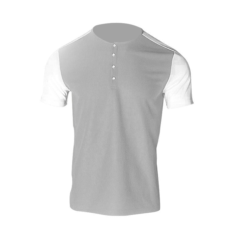 Herren Kurzarm-Hemd mit modischem Henley-Kragen und Kontrastärmel Heidi-Mode