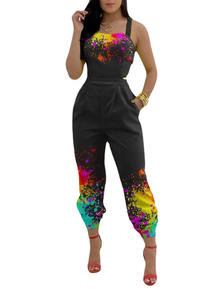 Damen eleganter Jumpsuit mit detailverliebtem Blättermotiv Heidi-Mode