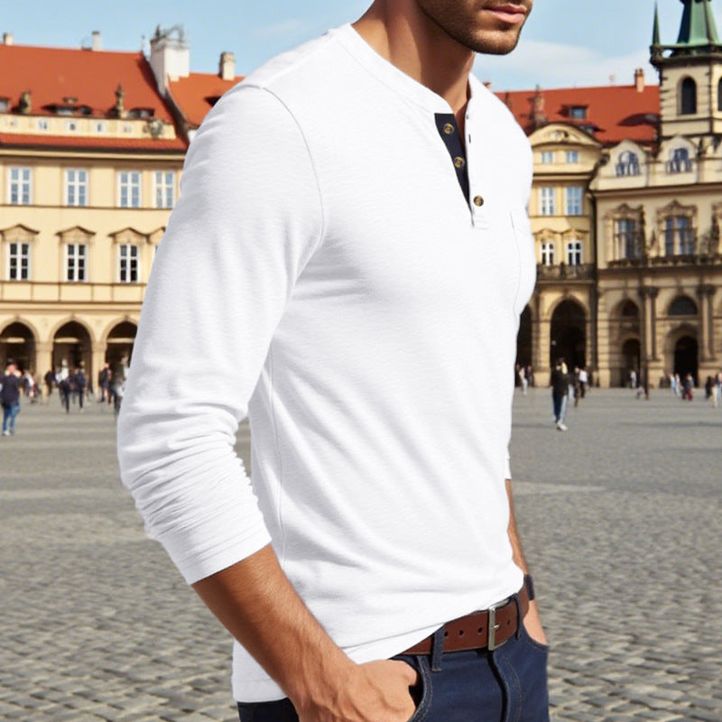 Herren Langarm-Henley-Shirt mit Knopfleiste und eleganten Akzenten Heidi-Mode