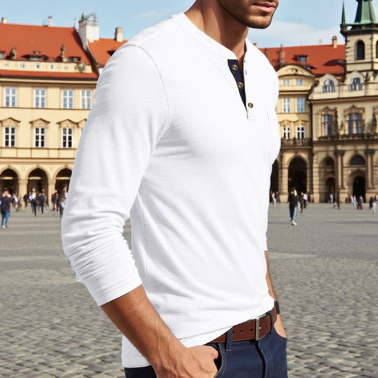 Herren Langarm-Henley-Shirt mit Knopfleiste und eleganten Akzenten Heidi-Mode