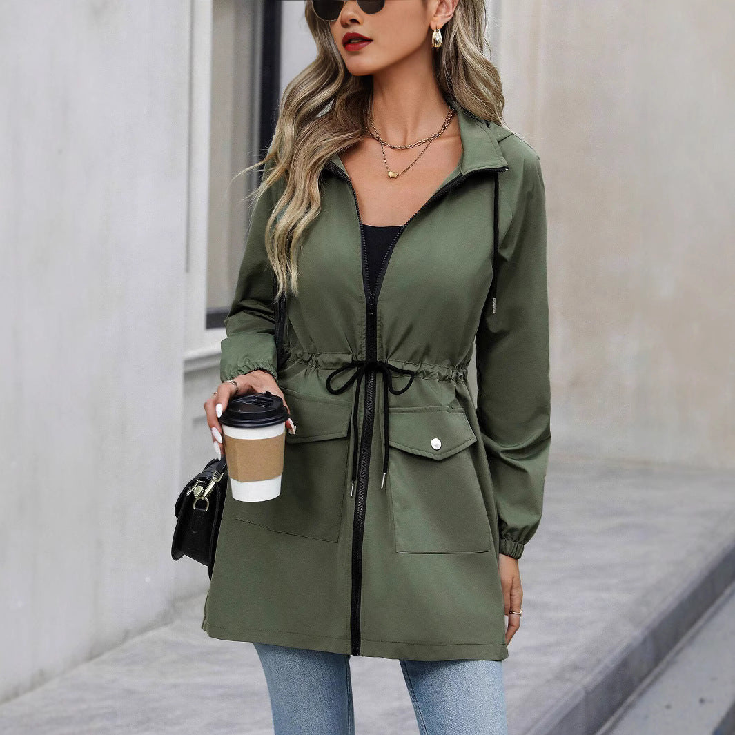 Damen praktische Kapuzenjacke mit verstellbarem Bund und Taschen Heidi-Mode