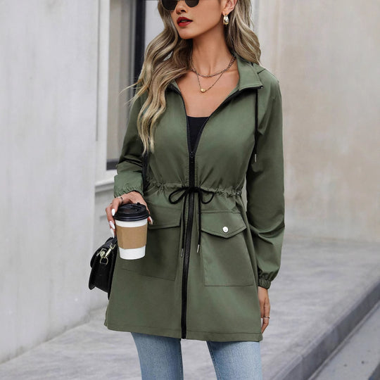 Damen praktische Kapuzenjacke mit verstellbarem Bund und Taschen Heidi-Mode