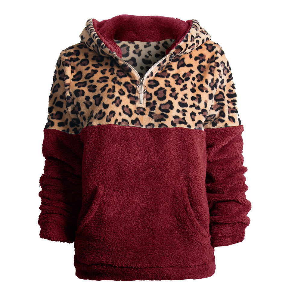 Damen kuscheliger Kapuzenpullover mit aufregendem Leopardenmuster und Kängurutasche Heidi-Mode