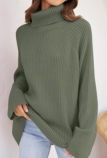 Damen Feinstrickpullover mit hohem Kragen und weitem Schnitt Heidi-Mode
