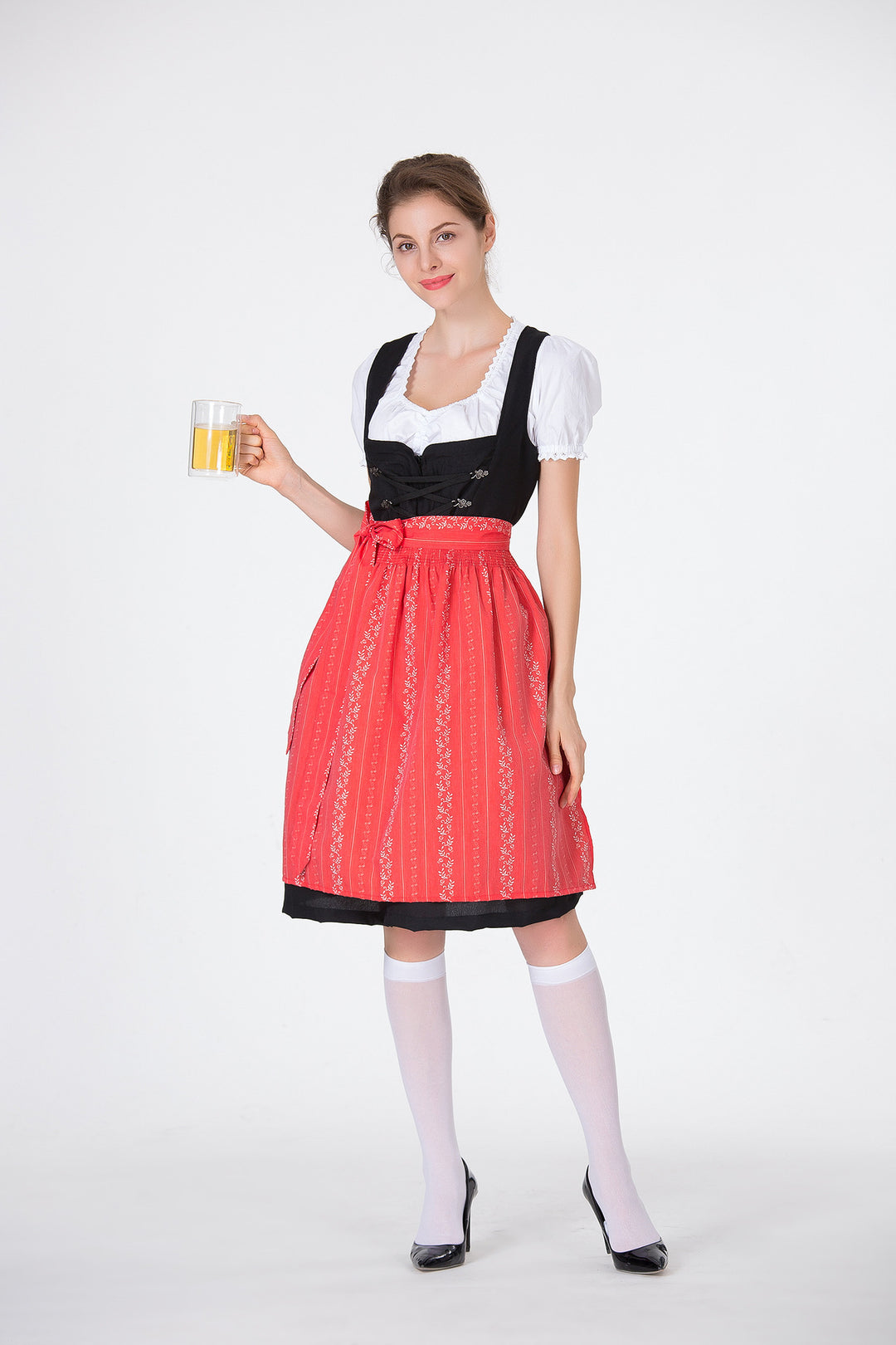 Damen Trachtenkleid mit eleganter Schürze und verspielten Rüschenkanten Heidi