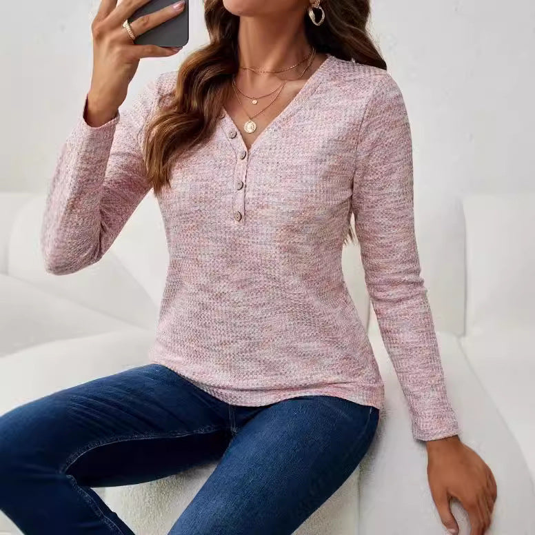 Damen Langarmshirt mit Knopfleiste Heidi-Mode