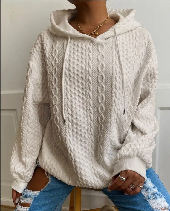 Damen Oversized Strickpullover mit kreativem Kabeleffekt und Kapuze Heidi-Mode