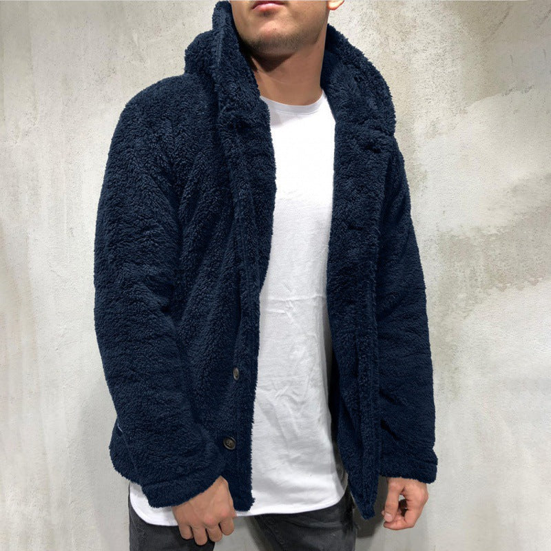 Herren Fleecejacke mit Kapuze und knöpfbarem Verschluss Heidi-Mode