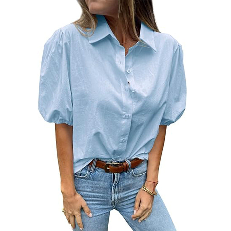 Damen Bluse mit Puffärmeln und klassischem Kragen Heidi-Mode