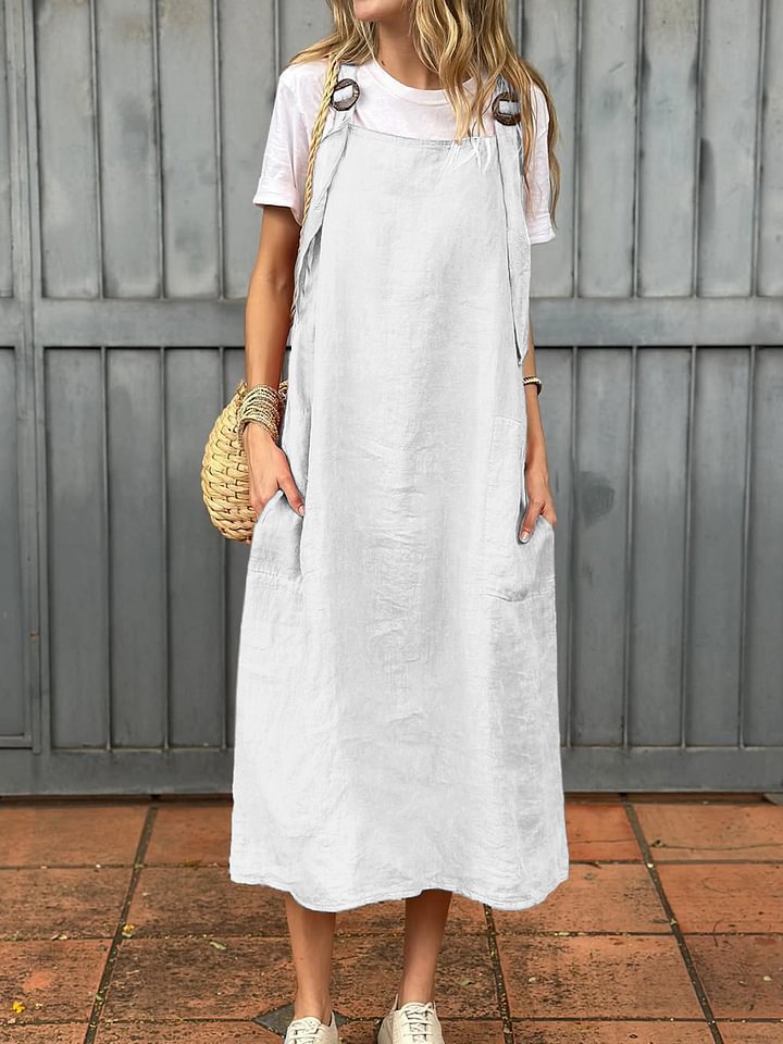 Damen Leichte Leinenkleid mit Taschen Heidi-Mode