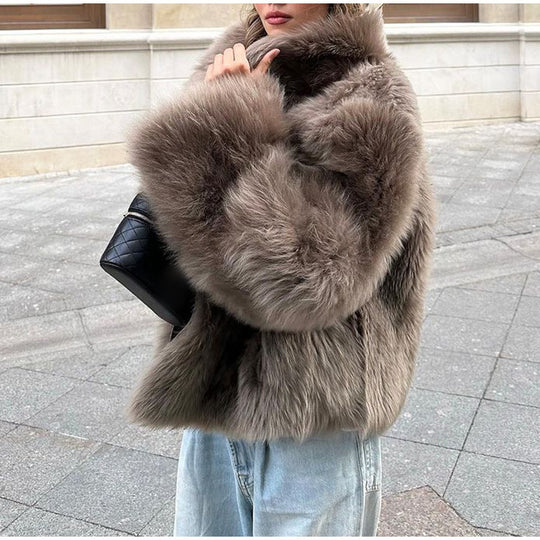 Damen Kuschelige Kunstfelljacke mit voluminösem Kragen Heidi-Mode
