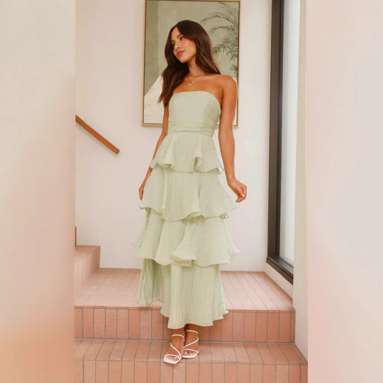 Damen Elegantes Wickelmaxikleid mit voluminösen Rüschendetails Heidi-Mode