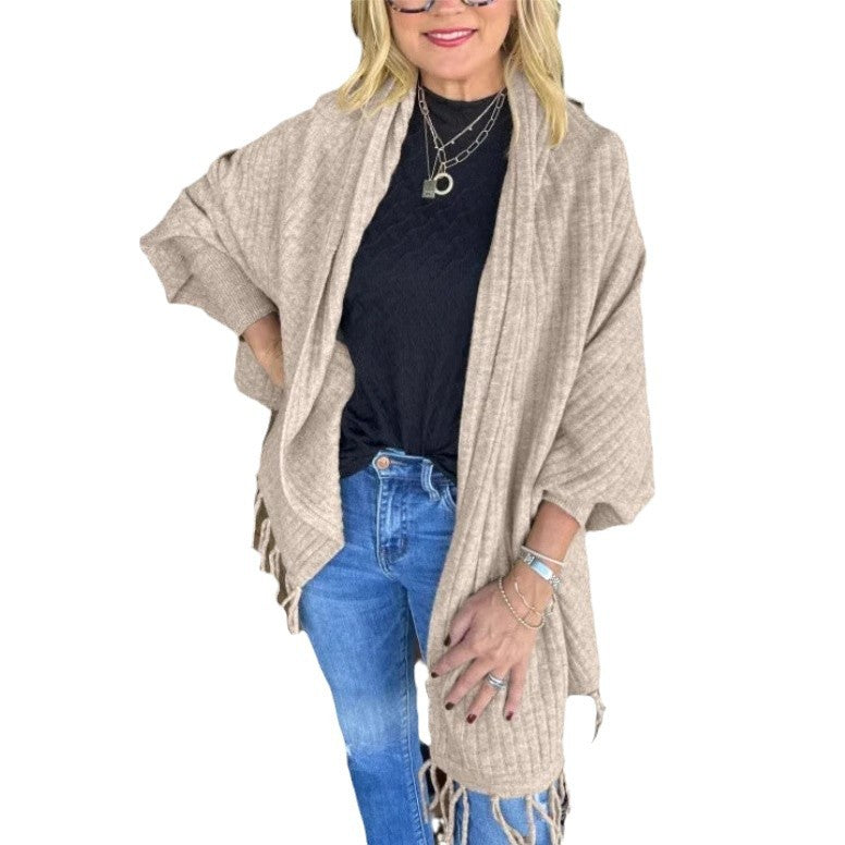 Damen vielseitiger Poncho mit Fransen Heidi-Mode