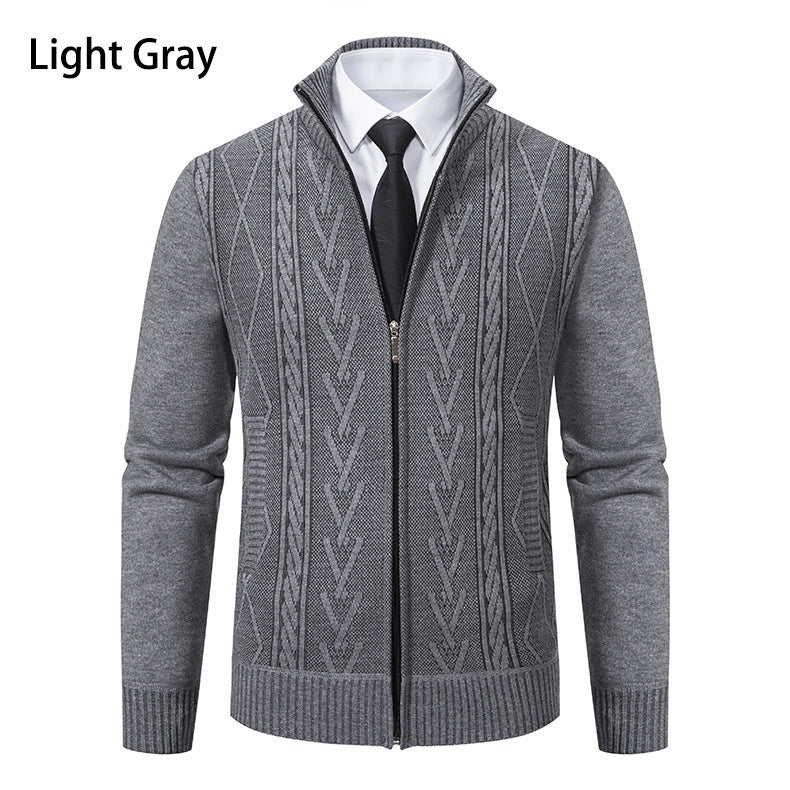 Herren Strickjacke mit strukturiertem Zipper und ausgefallenem Aran-Muster Heidi-Mode