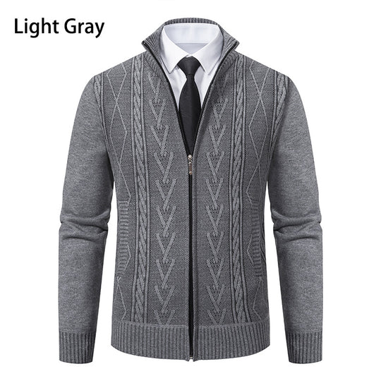 Herren Strickjacke mit strukturiertem Zipper und ausgefallenem Aran-Muster Heidi-Mode