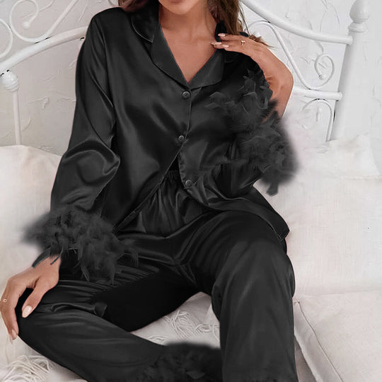 Heidi-Mode | Sommer Dünn Satin Ist Seide Pyjamas für Frauen Einfarbig Feder Kann Outerwear Zuhause Kleidung Sein