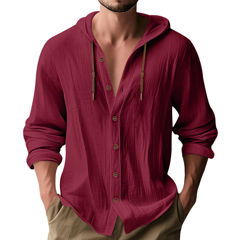 Herren lässiges Kapuzenshirt aus atmungsaktiver Baumwolle mit Knopfleiste und verstellbarem Kordelzug Heidi-Mode