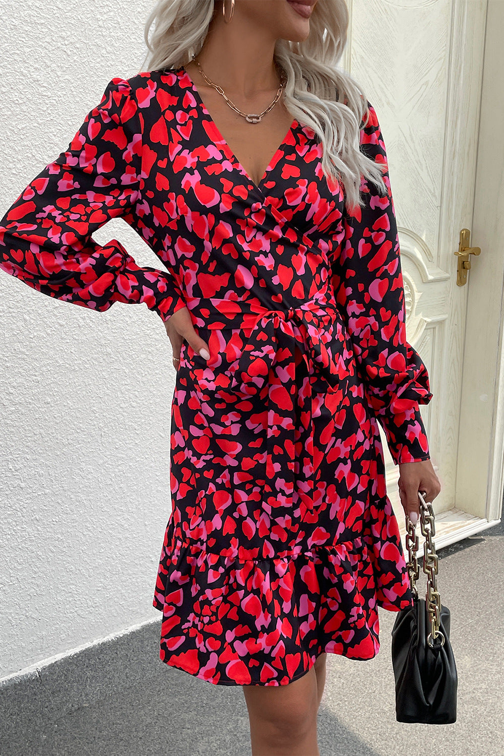 Damen Wickelkleid mit farbenfrohem Mustermix und Bleistiftrock Heidi-Mode