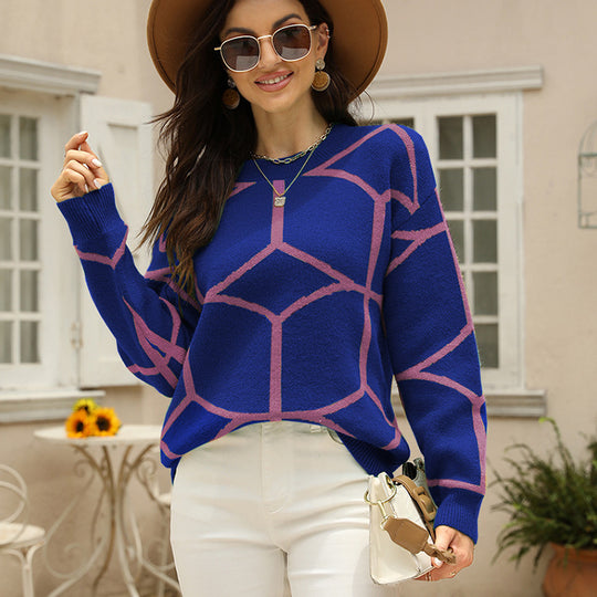 Damen strukturiertes Pullover mit geometrischem Muster und lässigem Schnitt Heidi-Mode