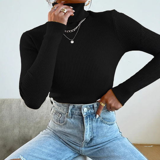 Damen Rollkragenpullover mit modernem Rippdesign Heidi-Mode