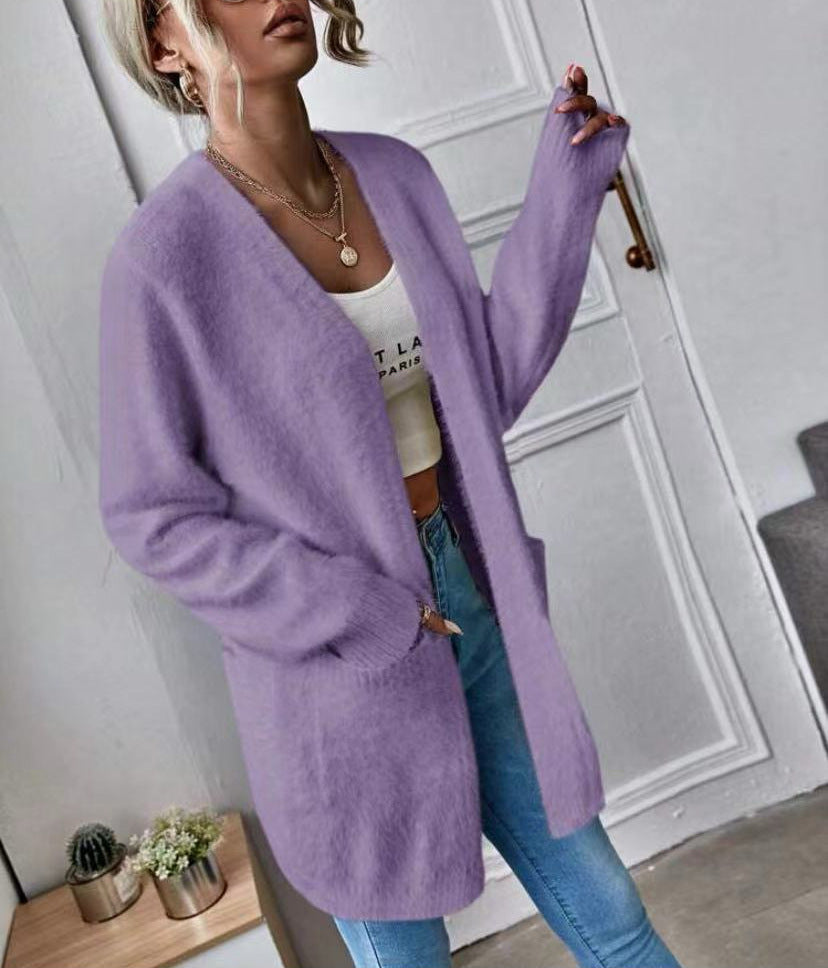 Damen Flauschiger Offener Cardigan aus weichem Material Heidi-Mode