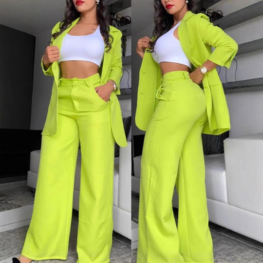 Damen Zweiteiliges Business-Anzug-Set mit weitem Bein und taillierter Jacke Heidi-Mode