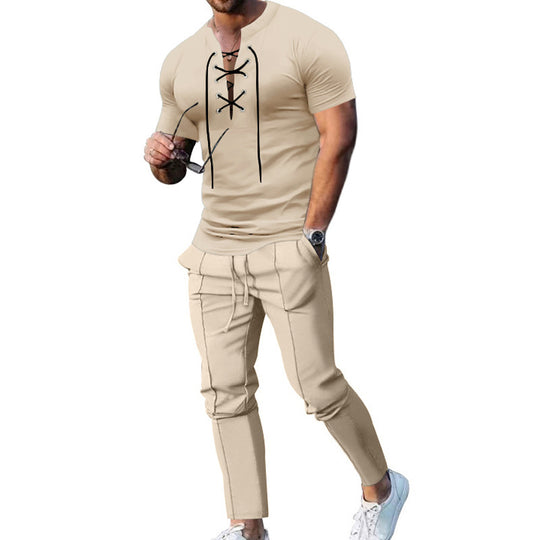 Herren Freizeit-Set mit lässigem Henley-Oberteil und modernen Jogginghosen Heidi-Mode