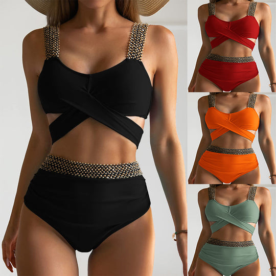 Damen Hochgeschnittene Bikinis mit ausgefallenen Trägern Heidi-Mode