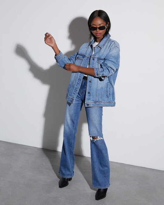 Damen Modische Oversized Jeansjacke mit lässigem Schnitt Heidi-Mode