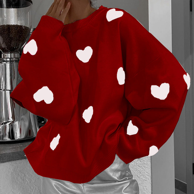 Damen lässiger Pullover mit Herzmotiv Heidi-Mode