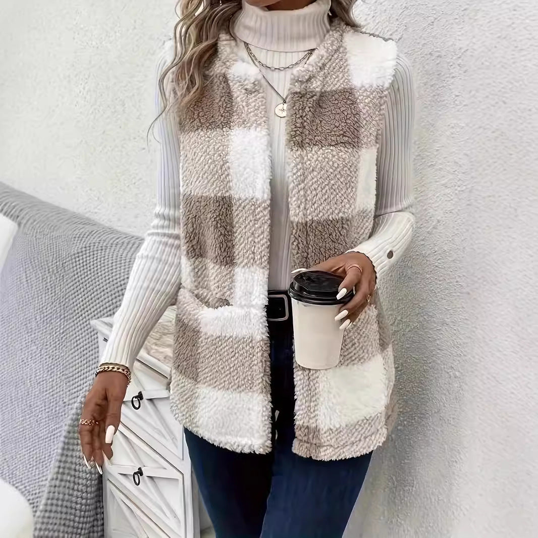 Damen Gemusterte Fleece-Weste mit praktischen Taschen Heidi-Mode