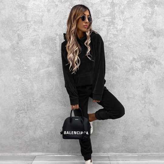 Damen modischer Fleece-Hoodie mit elastischem Saum und Kängurutasche Heidi-Mode
