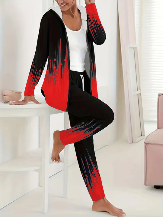 Damen Sportanzug mit kapuzenförmigem Oberteil und elastischen Bundhosen Heidi-Mode