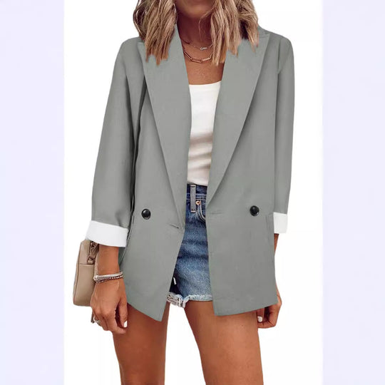Damen modischer Blazer im Oversized-Schnitt mit tiefen Taschen und umgeschlagenen Ärmeln Heidi-Mode