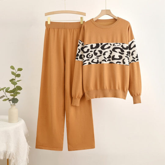 Damen modisches Freizeit-Loungewear-Set mit angesagtem Leopardenmuster Heidi-Mode