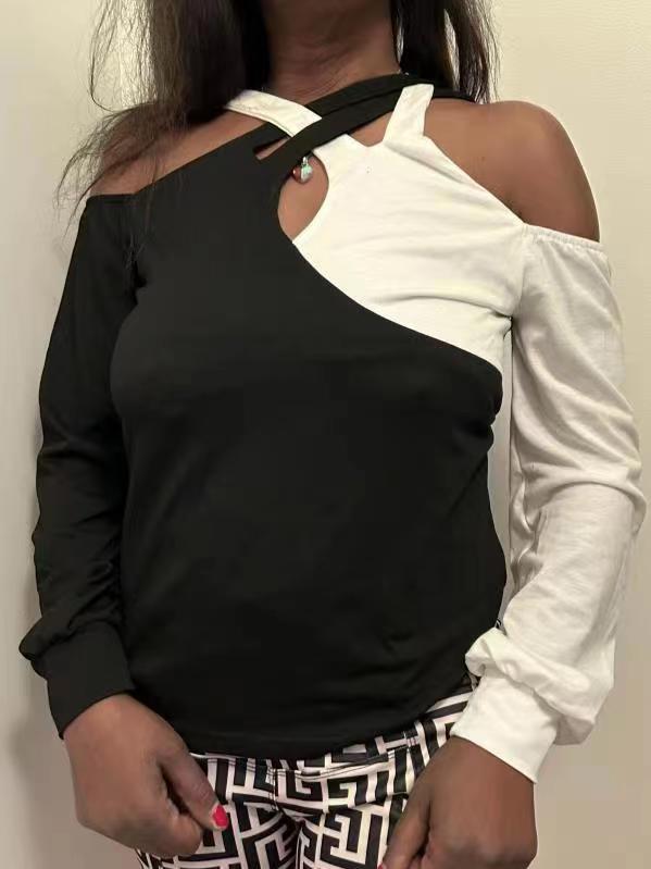 Damen Oberteil mit asymmetrischem Schnitt und offenen Schultern Heidi-Mode