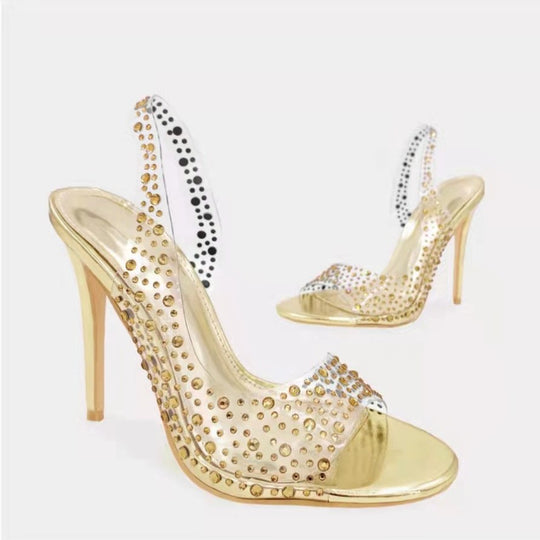 Damen Glamouröse High Heel Sandalen mit funkelndem Strassbesatz Heidi-Mode
