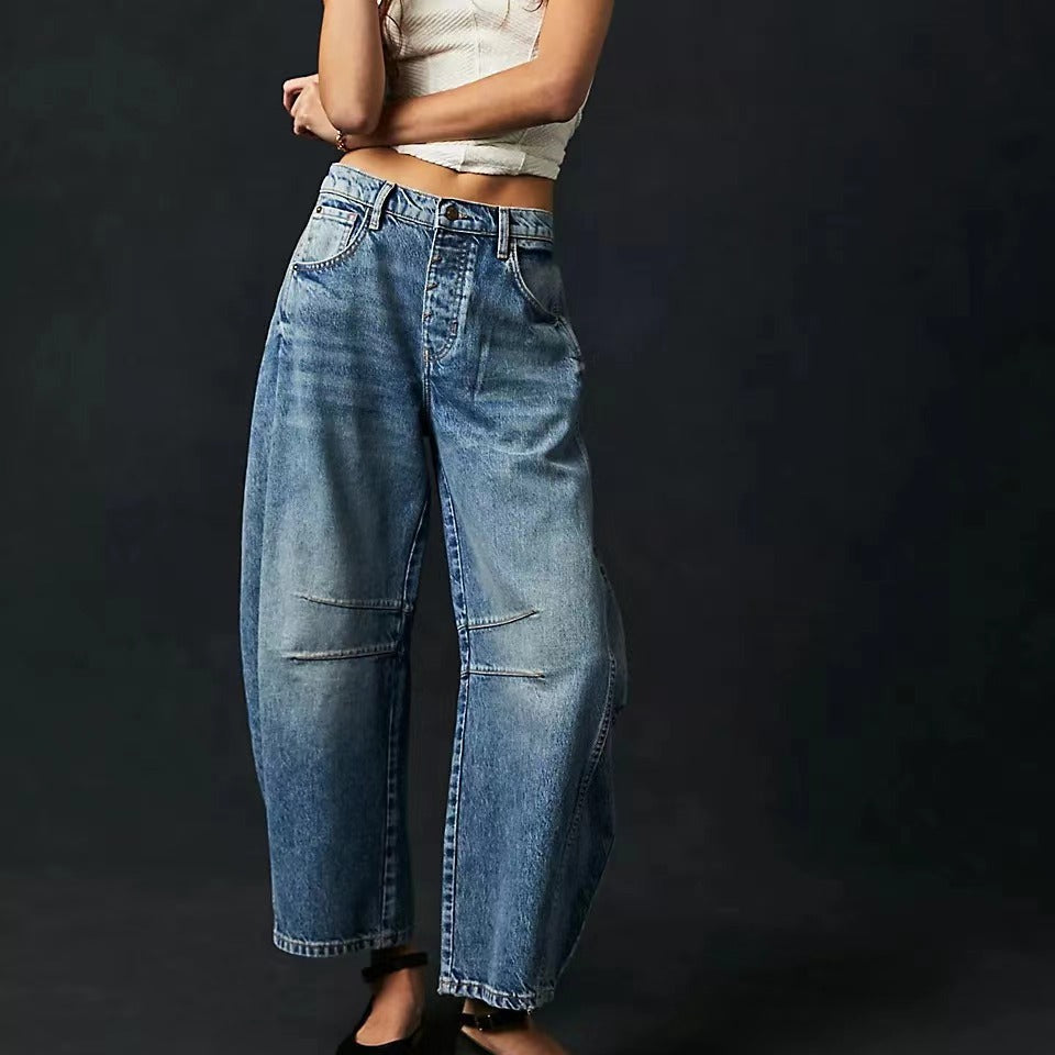 Damen Oversized Jeans im lässigen Schnitt mit modischen Details Heidi-Mode