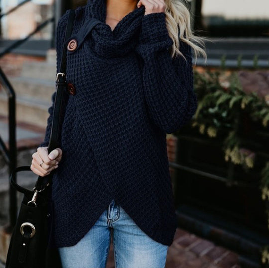 Damen Strickjacke mit asymmetrischem Verschluss und komfortablem Kragen Heidi-Mode