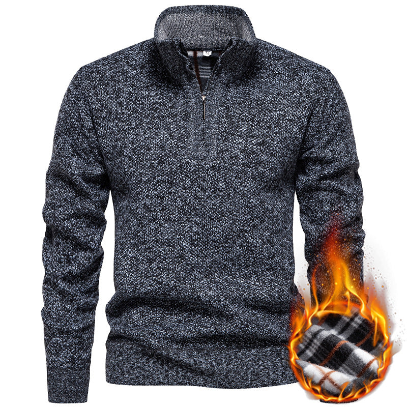Herren Strickpullover mit halbem Reißverschluss und modischem Strukturdesign Heidi-Mode